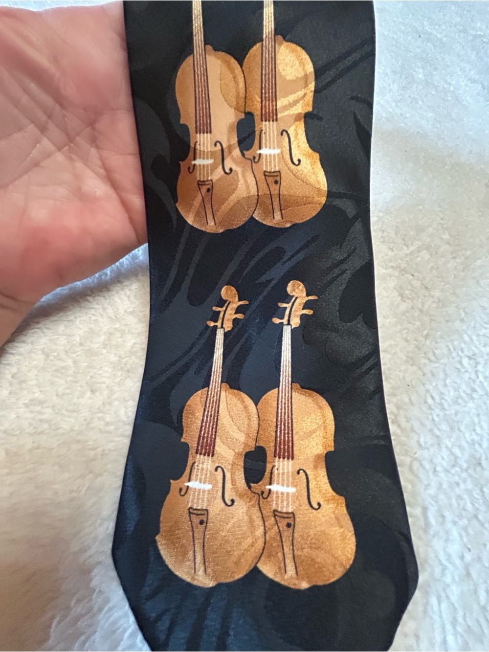🎁3 for $30 - Black Tie with Gold Violin Motif